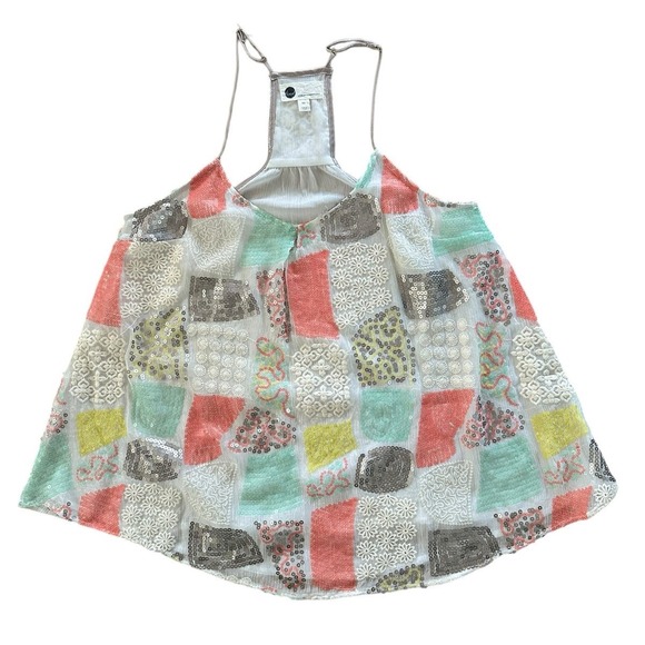 Floreat Anthropologie Louisa Tank Blouse Womens Size XS Boho Sequin Flowy Hippie - Picture 2 of 11